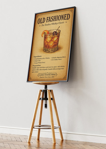 Old Fashioned Vintage Cocktail Poster & Canvas Print | Classic Whiskey Bar Wall Art