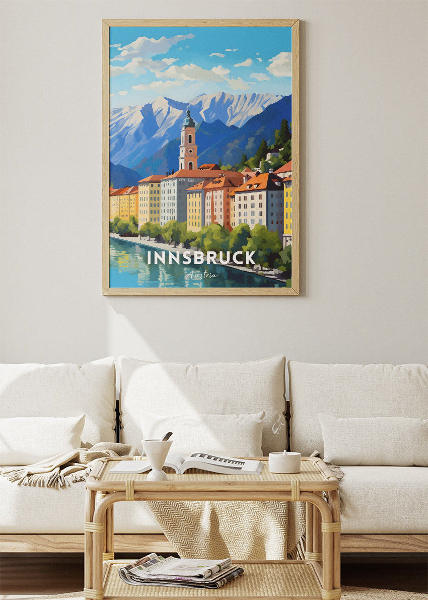 Innsbruck Austria Travel Poster & Canvas Wall Art – Alpine City Landscape Illustration