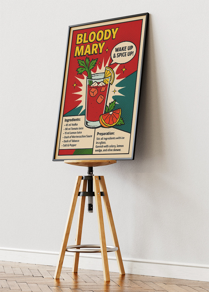 Bloody Mary Pop Art Cocktail Poster & Canvas Print | Retro Wake Up Bar Wall Art