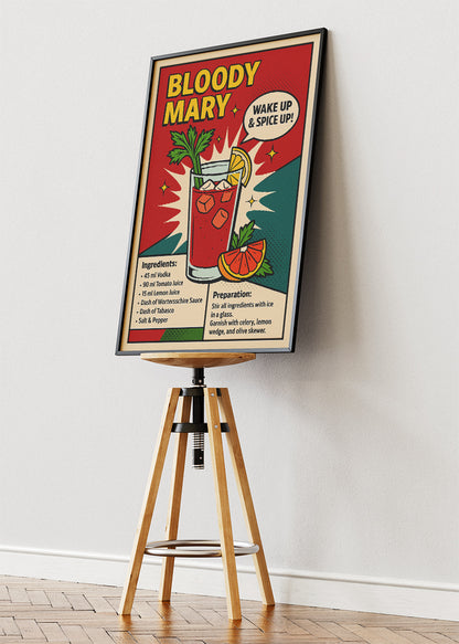 Bloody Mary Pop Art Cocktail Poster & Canvas Print | Retro Wake Up Bar Wall Art