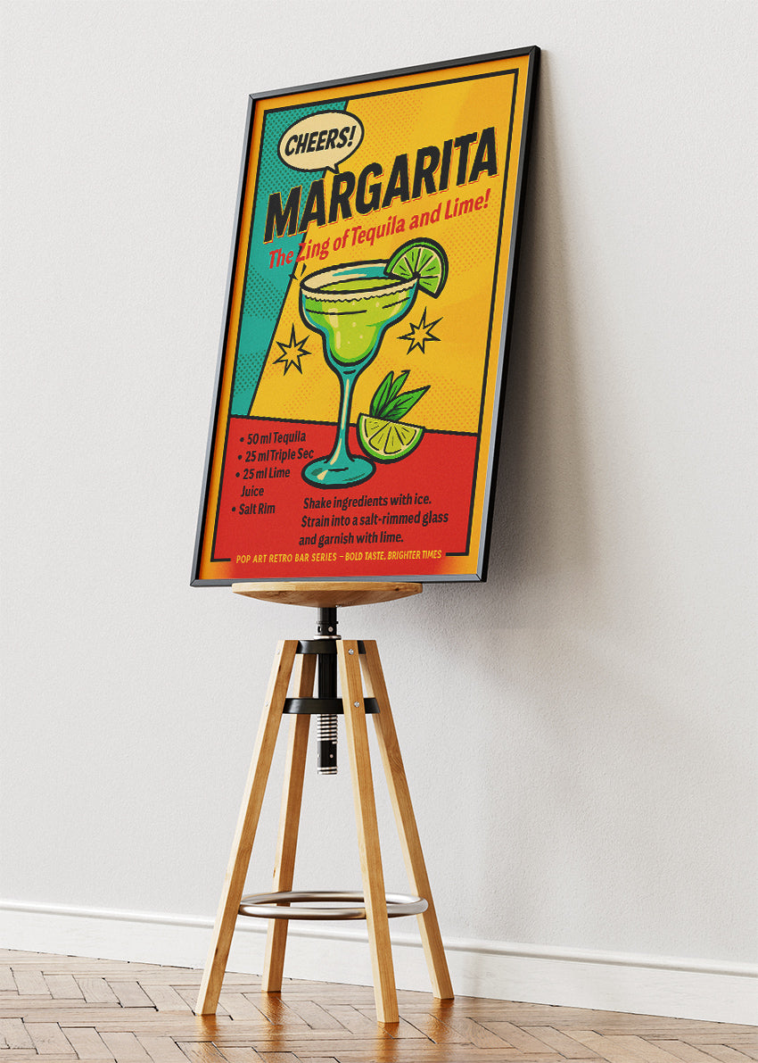 Margarita Pop Art Cocktail Recipe Poster & Canvas Print | Retro Comic Bar Wall Art