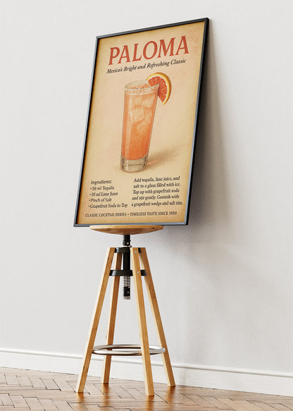 Paloma Cocktail Poster & Canvas Print | Vintage Tequila Grapefruit Wall Art