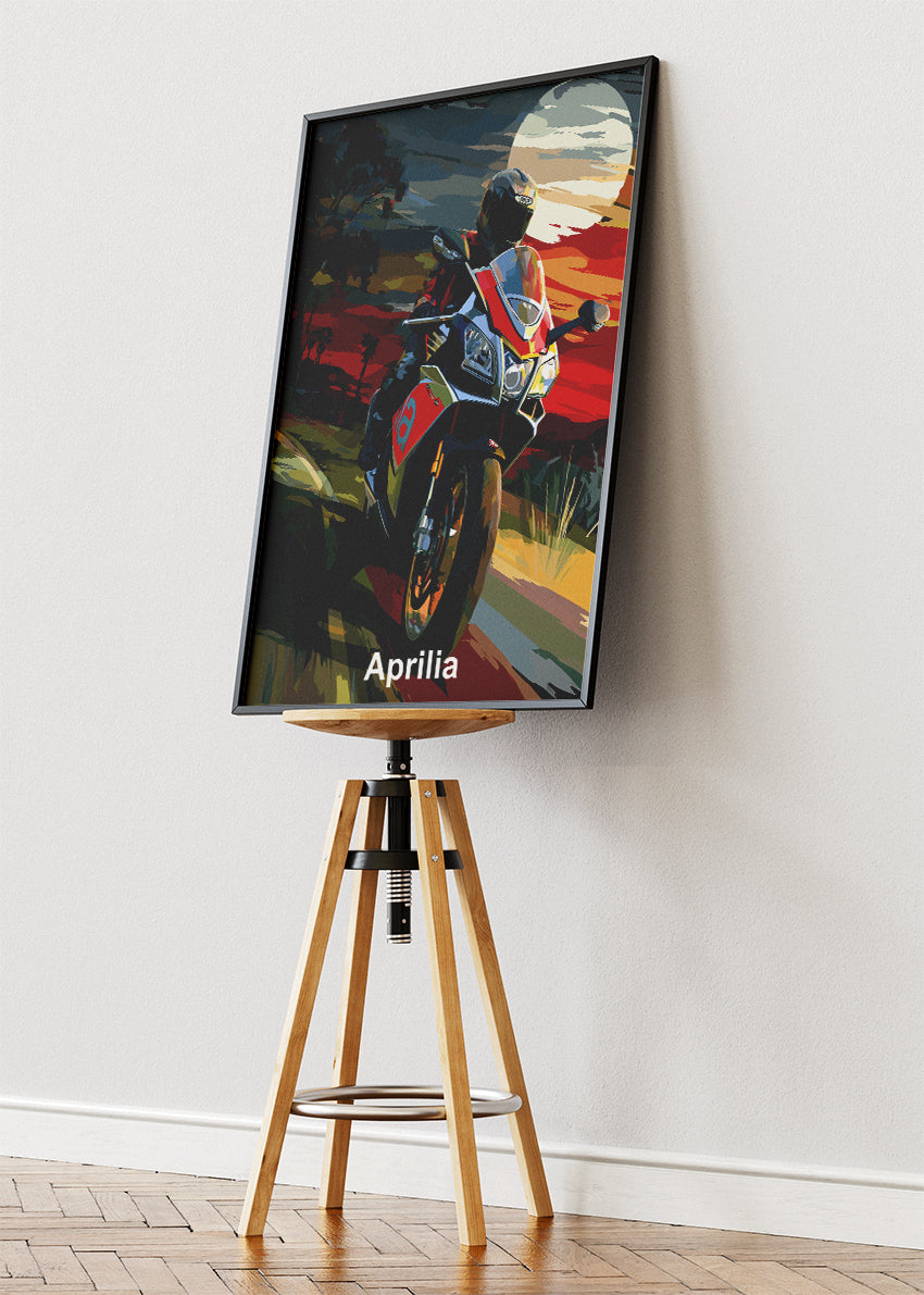 Aprilia Motorcycle Sunset Wall Art Poster & Canvas – Cinematic Sport Bike Artwork