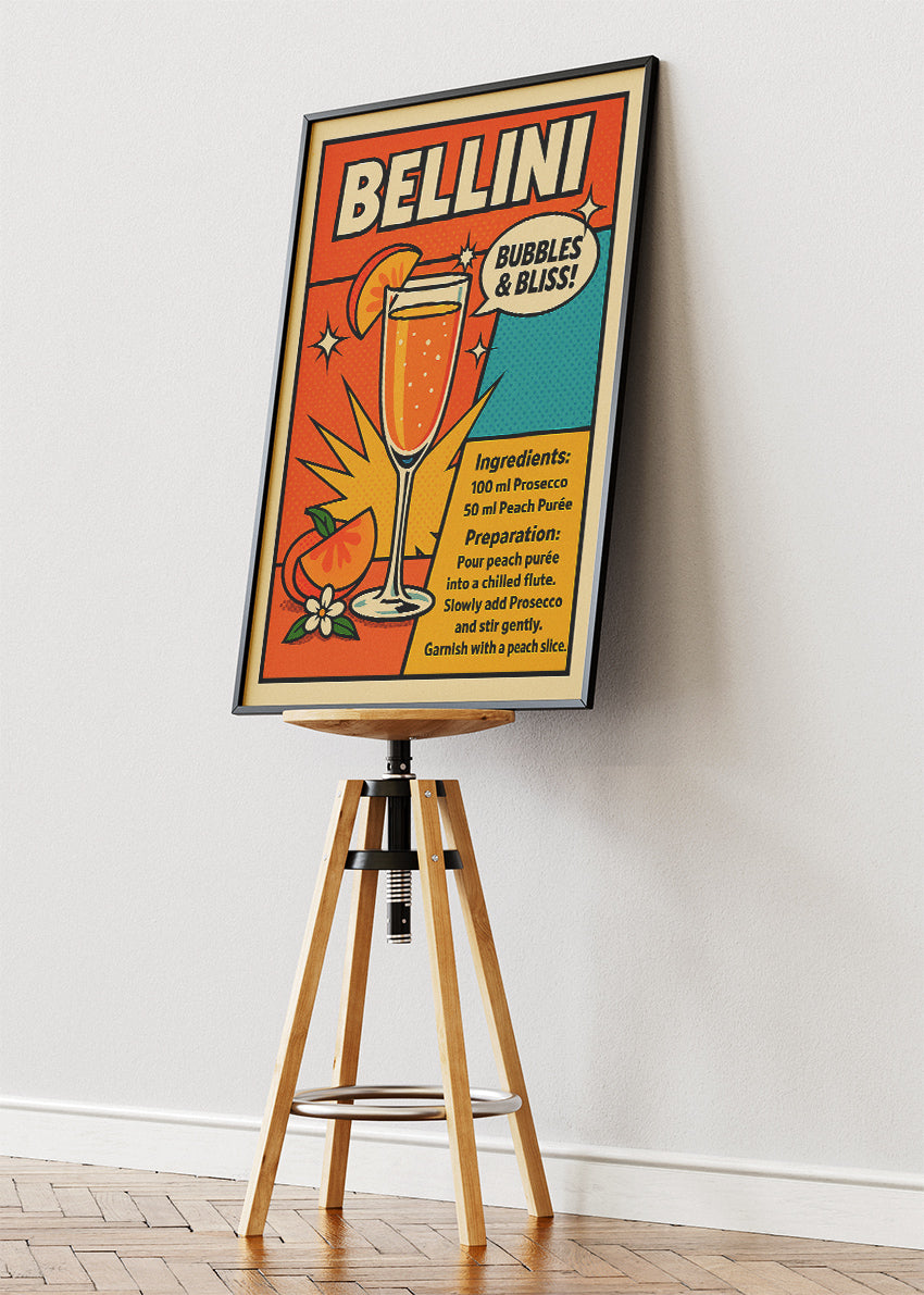 Bellini Pop Art Cocktail Poster & Canvas Print | Retro Bubbles Bar Wall Art