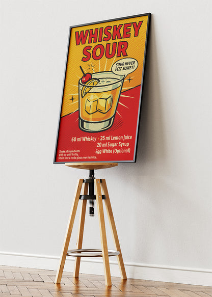 Whiskey Sour Vintage Cocktail Poster & Canvas Print | Retro Bar Wall Art