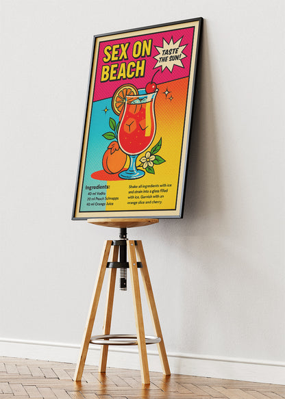 Sex on the Beach Pop Art Cocktail Poster & Canvas Print | Retro Bar Wall Art