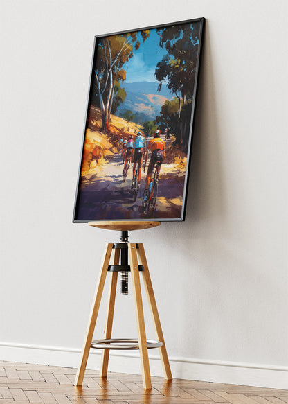 Scenic Road Cycling Art Print & Canvas – Group Cyclists Landscape Wall Art