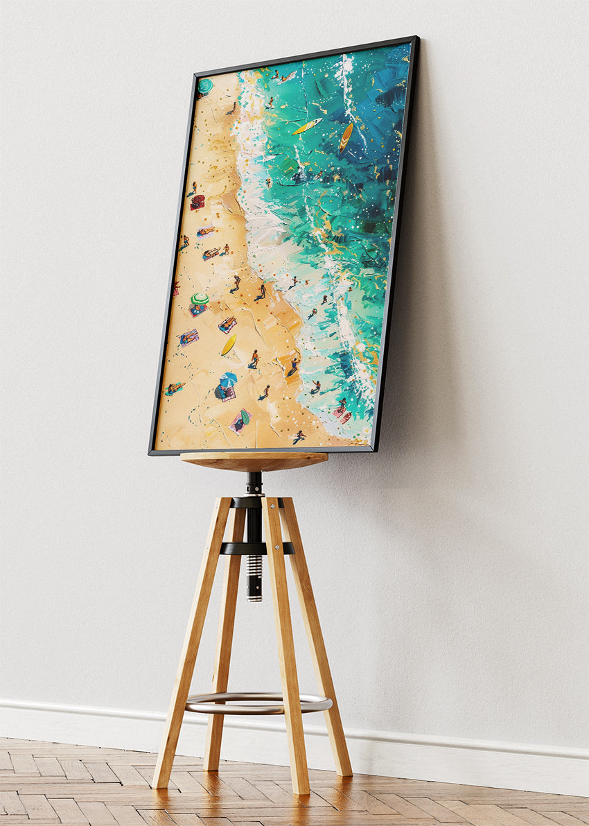 Aerial Beach Scene with Turquoise Waves – Vibrant Coastal Wall Art Poster & Canvas – AI PRINT LAB