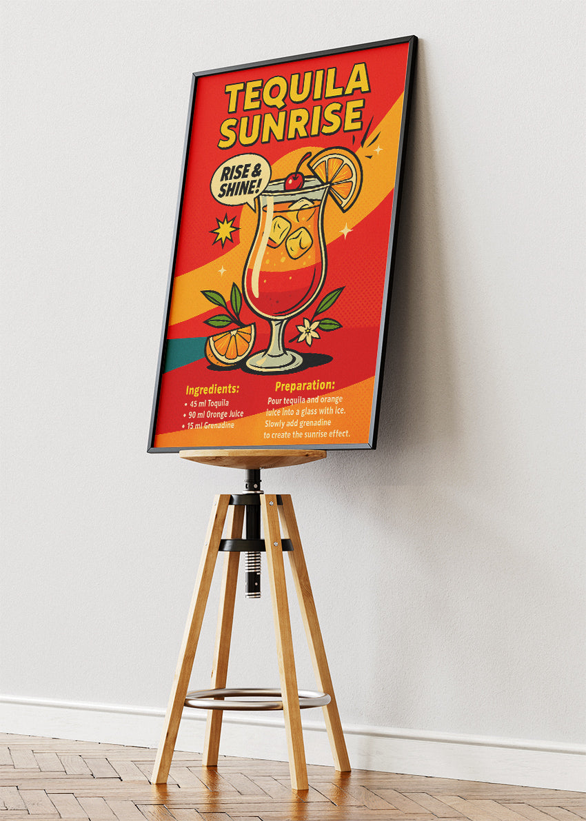 Tequila Sunrise Pop Art Poster & Canvas Print | Retro Bar Cocktail Wall Art