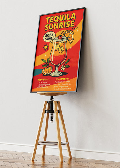 Tequila Sunrise Pop Art Poster & Canvas Print | Retro Bar Cocktail Wall Art