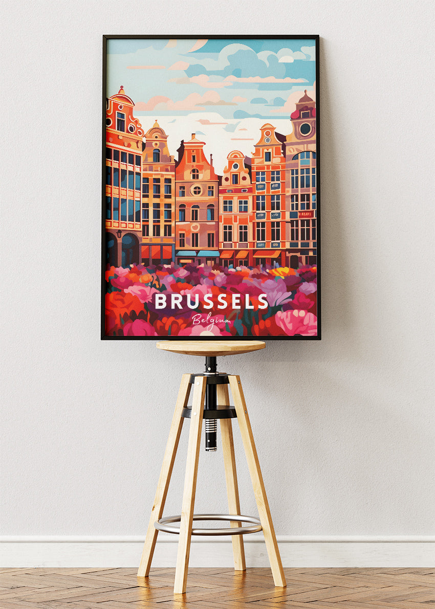 Brussels Grand Place Travel Poster & Canvas Print – Belgium Wall Art