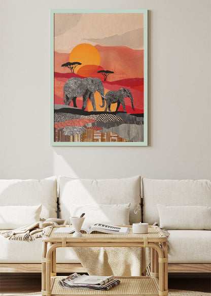 Elephant Canvas Print & Poster – African Sunset Wall Art – Modern Safari Landscape Decor – AI PRINT LAB