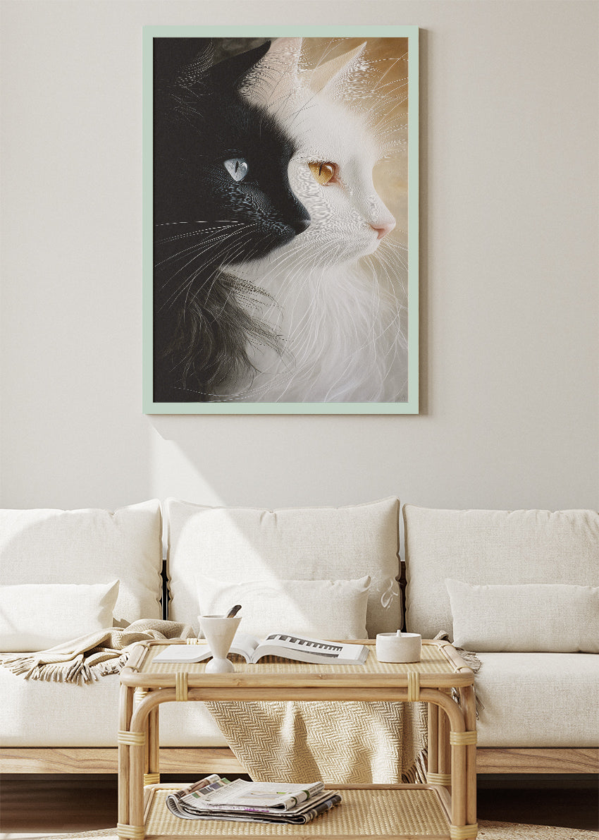 Black and White Cat Canvas Print & Poster – Dual Tone Animal Wall Art – Minimalist Luxury Decor – AI PRINT LAB