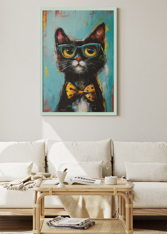 Black Cat with Glasses Poster & Canvas Print – Quirky Modern Pet Art