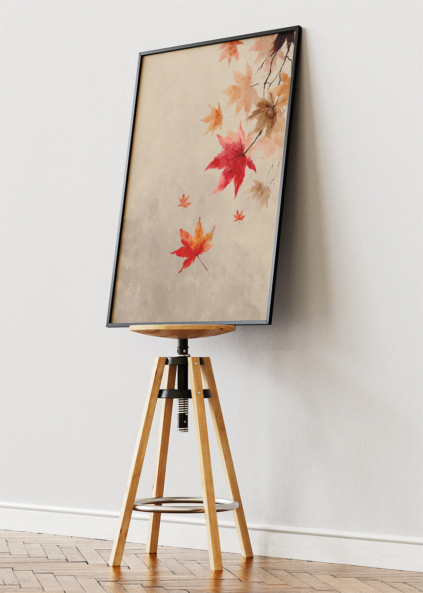 Autumn Maple Leaves Wall Art – Soft Neutral Fall Canvas Print | Minimalist Botanical Portrait Poster