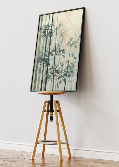Misty Bamboo Forest Wall Art – Soft Green Zen Canvas Print | Japandi Nature Portrait Poster