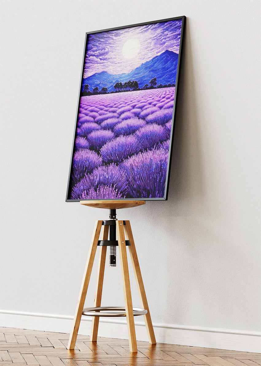 Moonlit Lavender Fields – Purple Landscape Canvas & Poster Print – AI PRINT LAB