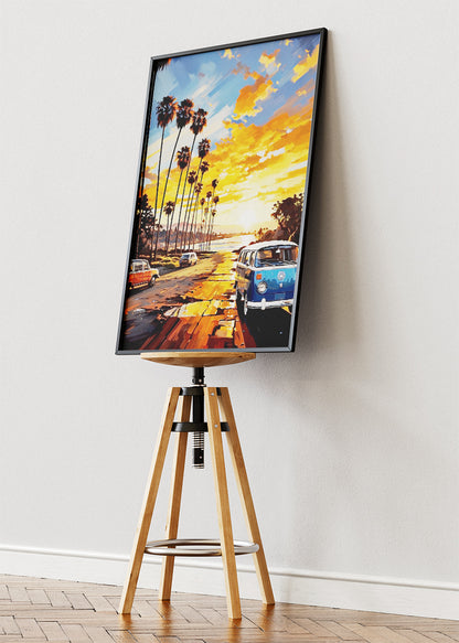 Golden Coast Road – Vintage Sunset Van Canvas & Poster Print – AI PRINT LAB