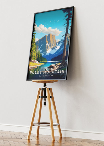 Rocky Mountain National Park Poster & Canvas Print – Illustrated Colorado Mountain Lake Wall Art