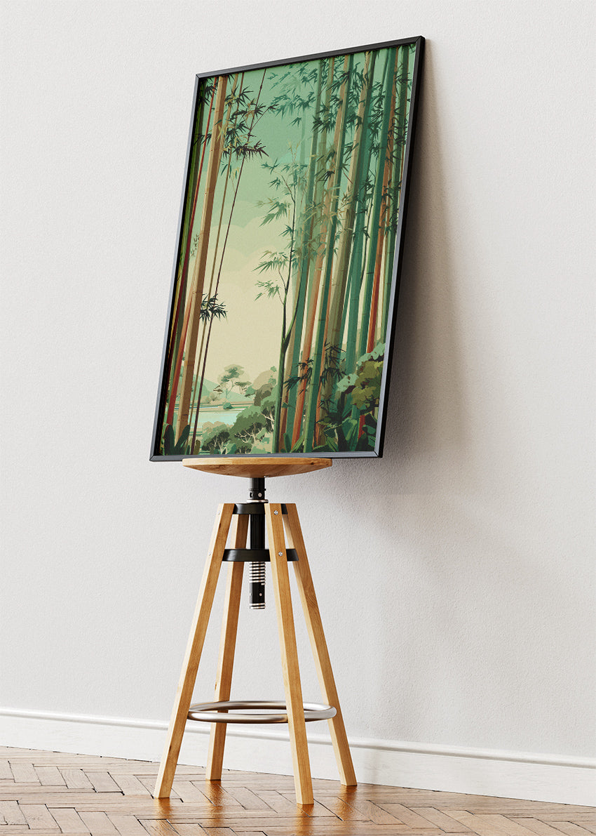 Serene Bamboo Landscape Wall Art – Soft Green Forest Canvas Print | Japandi Nature Portrait Poster