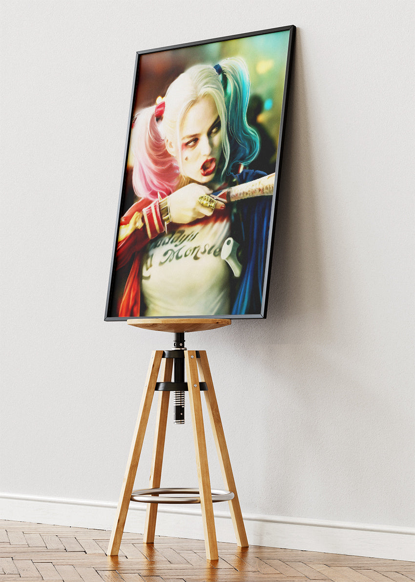 Harley Quinn – Neon Rebel Portrait Canvas & Poster Print – AI PRINT LAB
