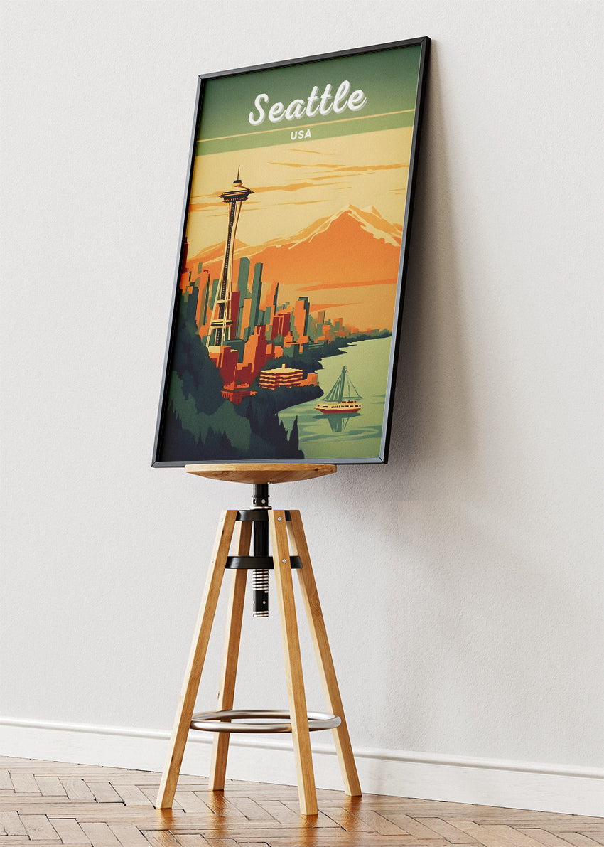 Seattle USA Poster & Canvas Print – Space Needle Skyline Illustrated Wall Art