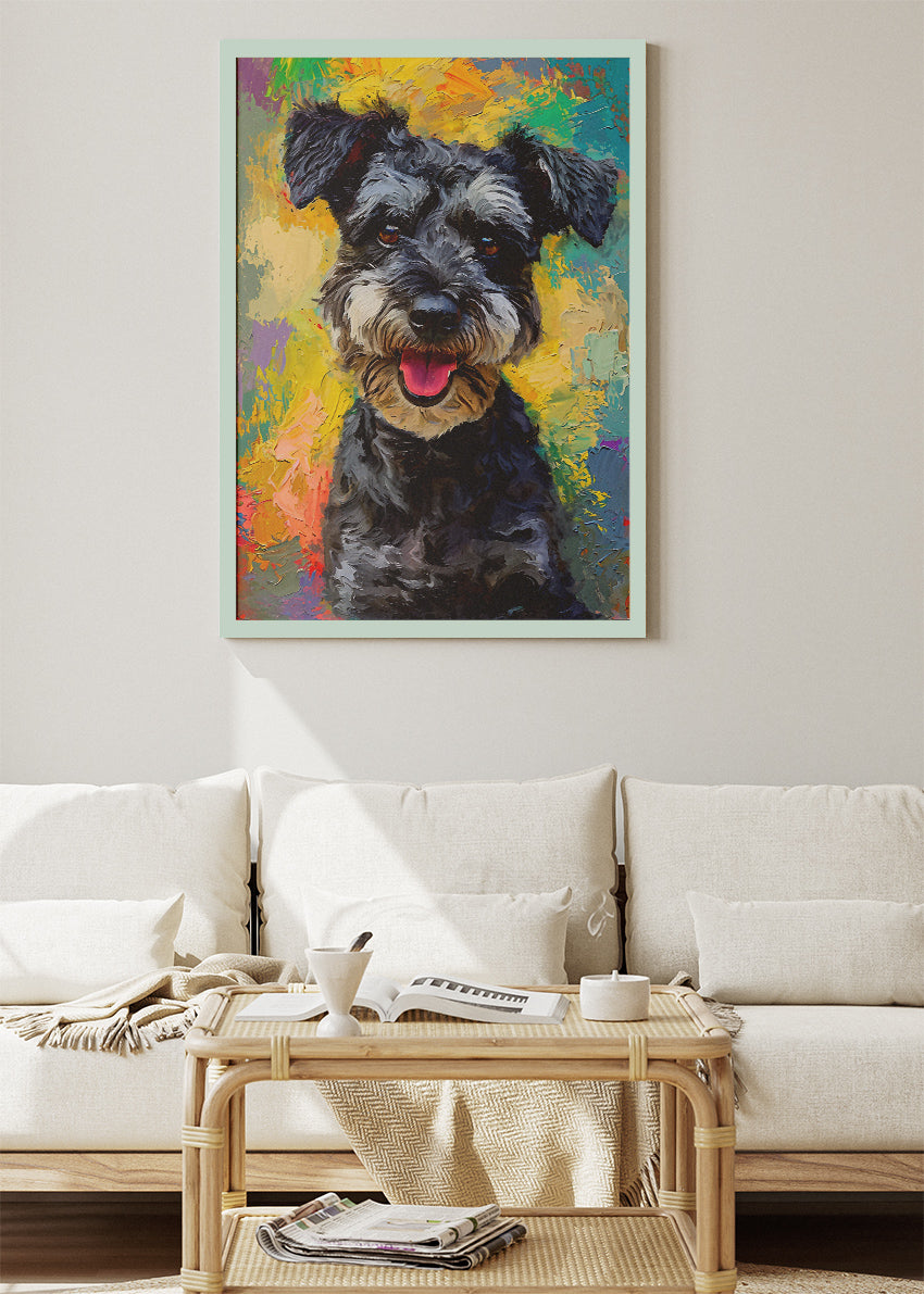 Colorful Schnauzer Dog Poster & Canvas Print – Vibrant Pet Portrait Art