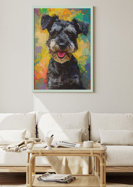 Colorful Schnauzer Dog Poster & Canvas Print – Vibrant Pet Portrait Art