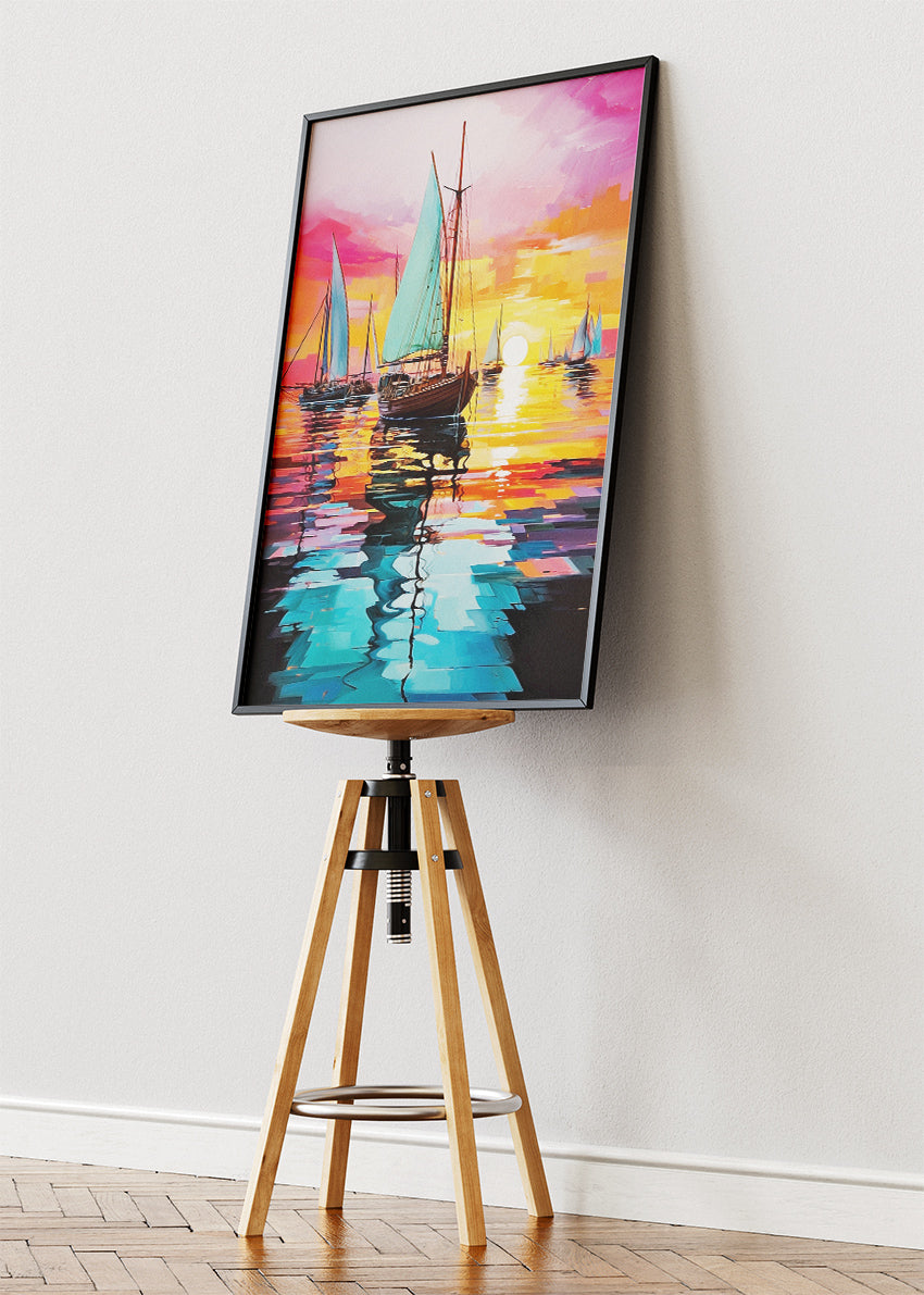 Sunset Sail Reflections – Vibrant Ocean Canvas & Poster Print – AI PRINT LAB