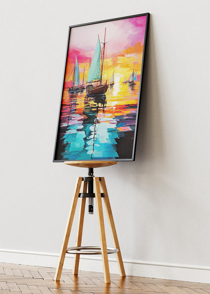 Sunset Sail Reflections – Vibrant Ocean Canvas & Poster Print – AI PRINT LAB
