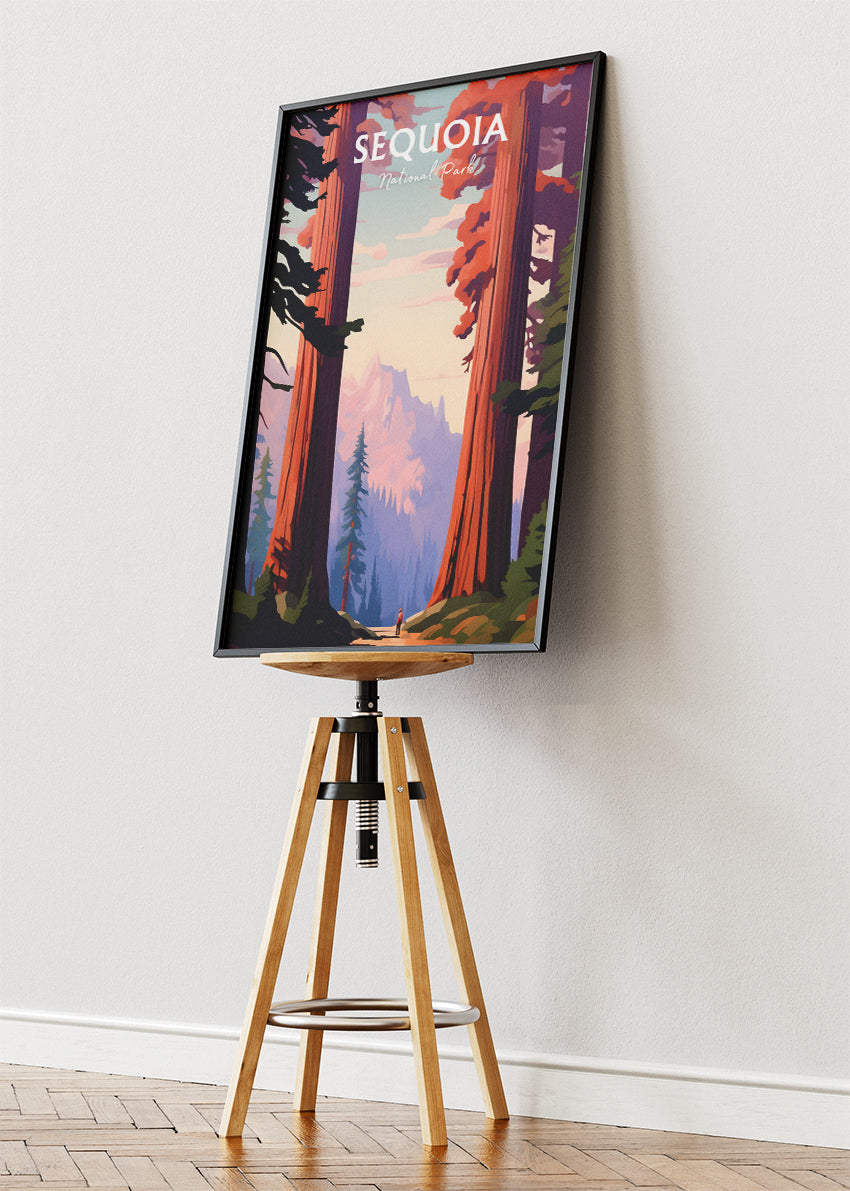 Sequoia National Park Poster & Canvas Print – Illustrated Giant Sequoia Forest Wall Art