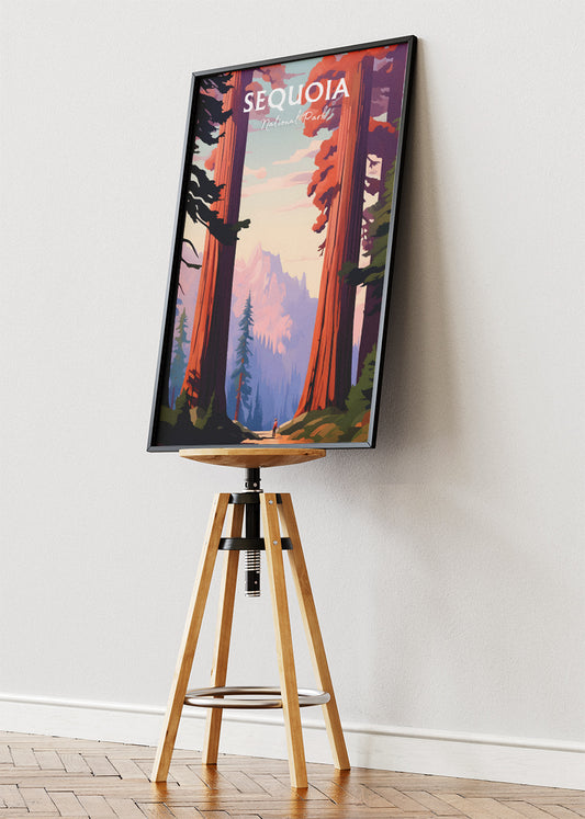 Sequoia National Park Poster & Canvas Print – Illustrated Giant Sequoia Forest Wall Art