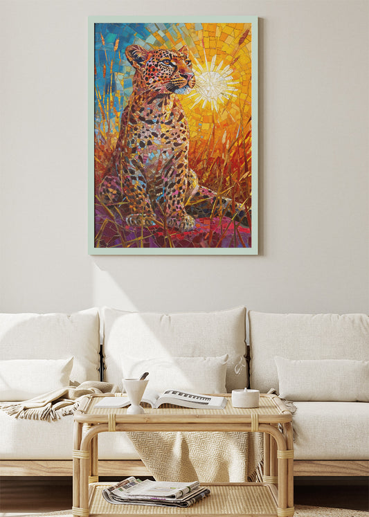 Mosaic Leopard Art Poster & Canvas Print – Vibrant Safari Wildlife Wall Art
