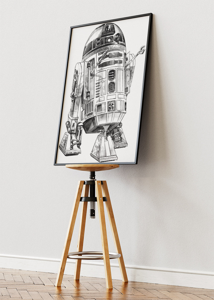 R2-D2 – Minimal Sci-Fi Line Art Canvas & Poster Print – AI PRINT LAB