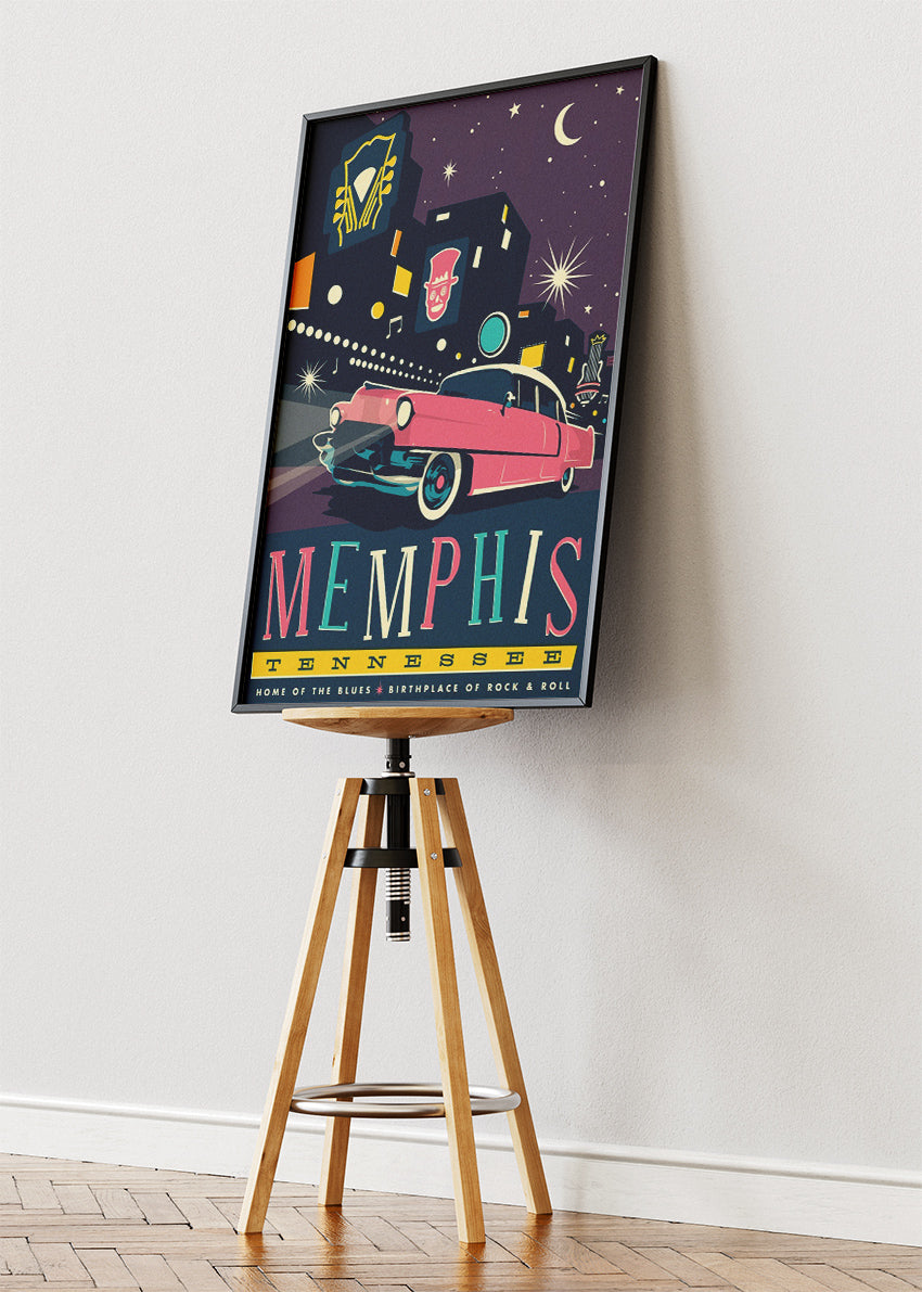 Memphis Tennessee Poster & Canvas Print – Retro Blues & Rock ’n’ Roll Nightlife Wall Art