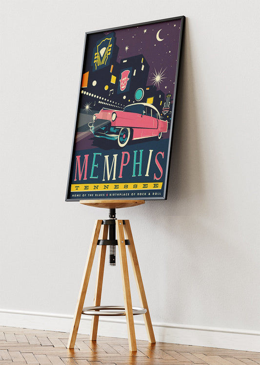 Memphis Tennessee Poster & Canvas Print – Retro Blues & Rock ’n’ Roll Nightlife Wall Art