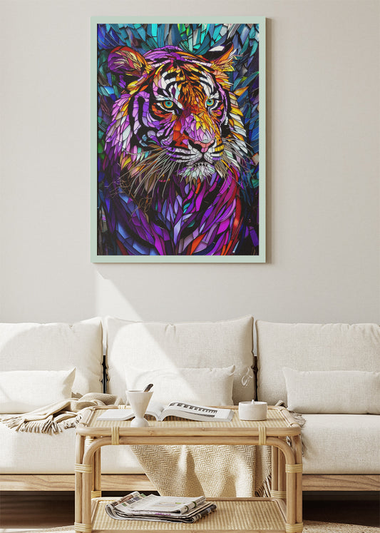 Colorful Mosaic Tiger Art Poster & Canvas Print – Vibrant Wildlife Wall Decor