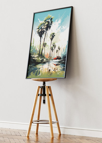 Palm Reflections – Modern Coastal City Canvas & Poster Print – AI PRINT LAB