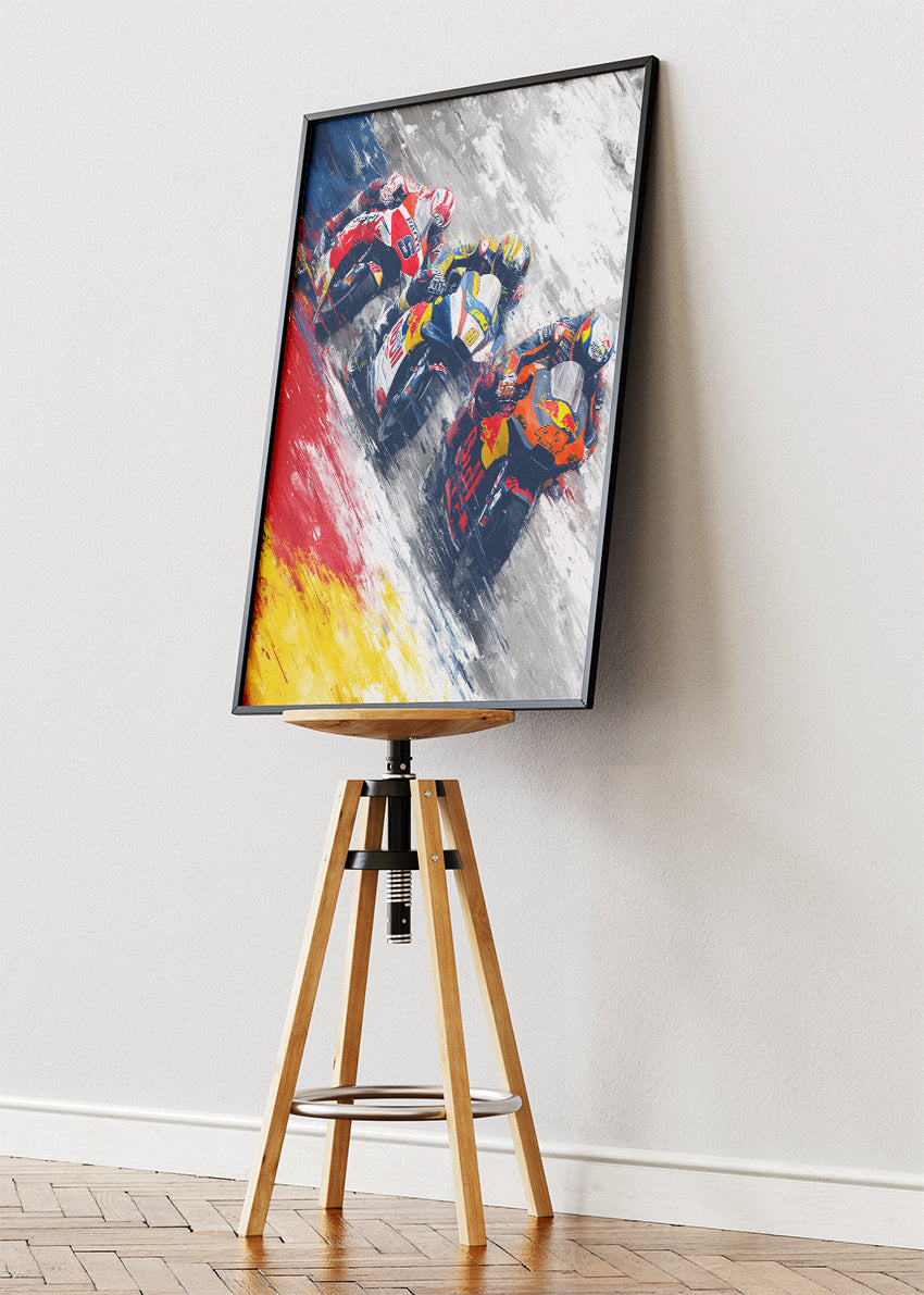 Spain Motorcycle Racing Pack Motion Wall Art Poster & Canvas