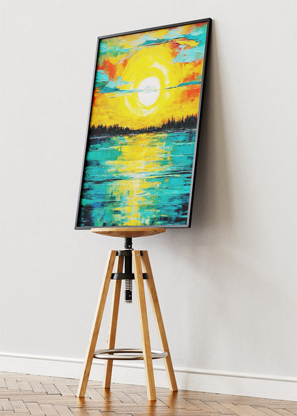 Golden Horizon Reflection – Vibrant Sunset Canvas & Poster Print – AI PRINT LAB