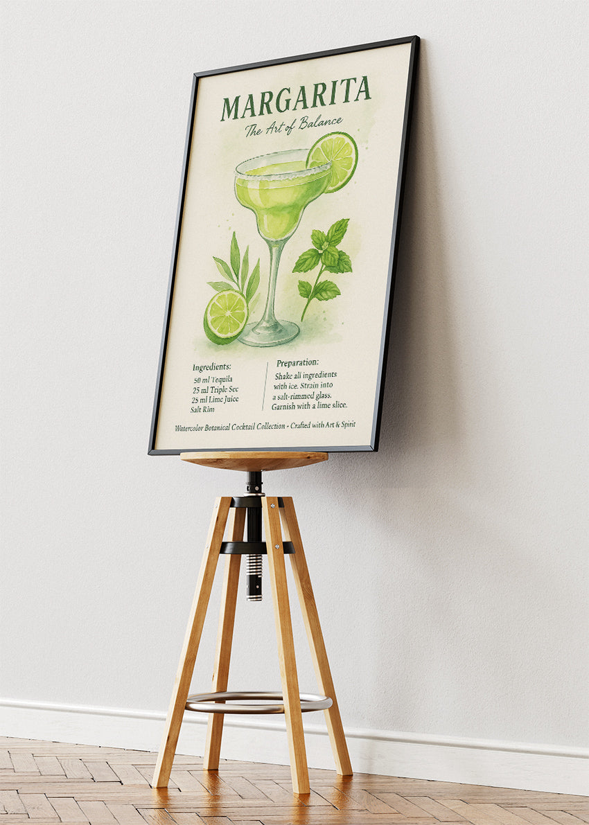 Margarita Watercolor Botanical Cocktail Poster & Canvas Print | Elegant Bar Wall Art