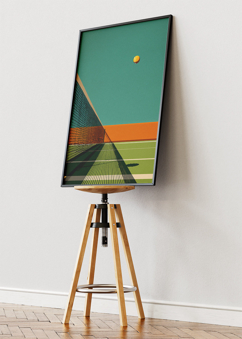 Minimalist Tennis Court Wall Art Poster & Canvas Print – Retro Sports Decor