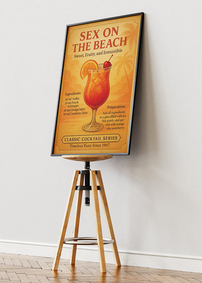 Sex on the Beach Vintage Cocktail Poster & Canvas Print | Classic Bar Wall Art