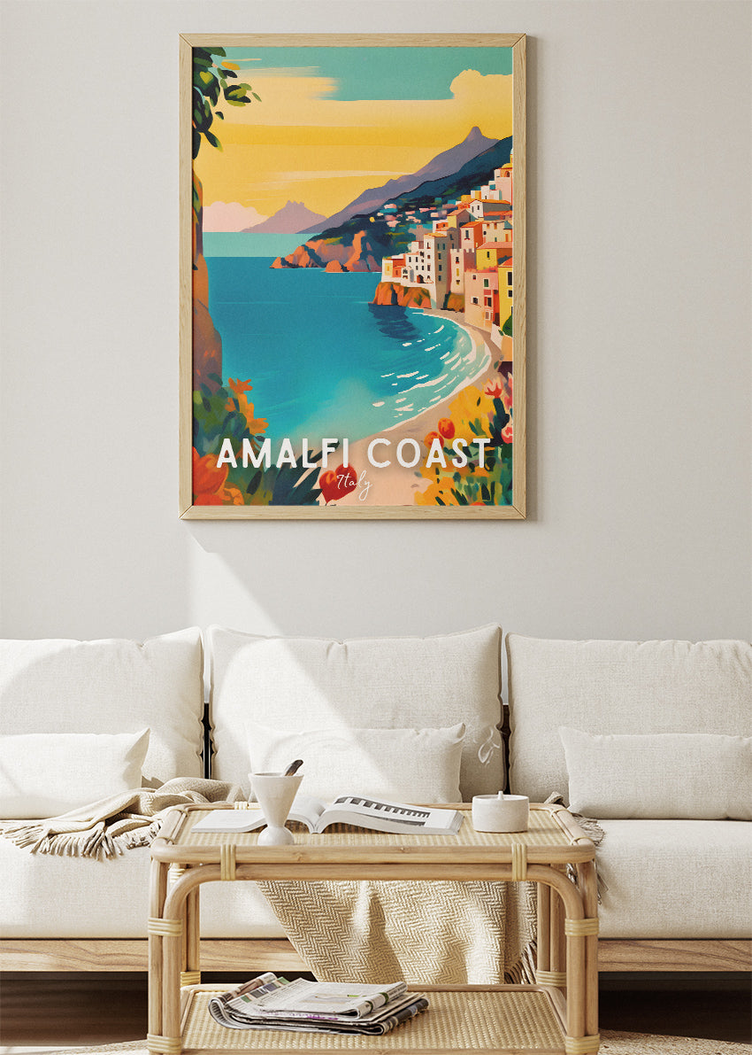 Amalfi Coast Italy Poster & Canvas Print – Illustrated Mediterranean Coastal Art