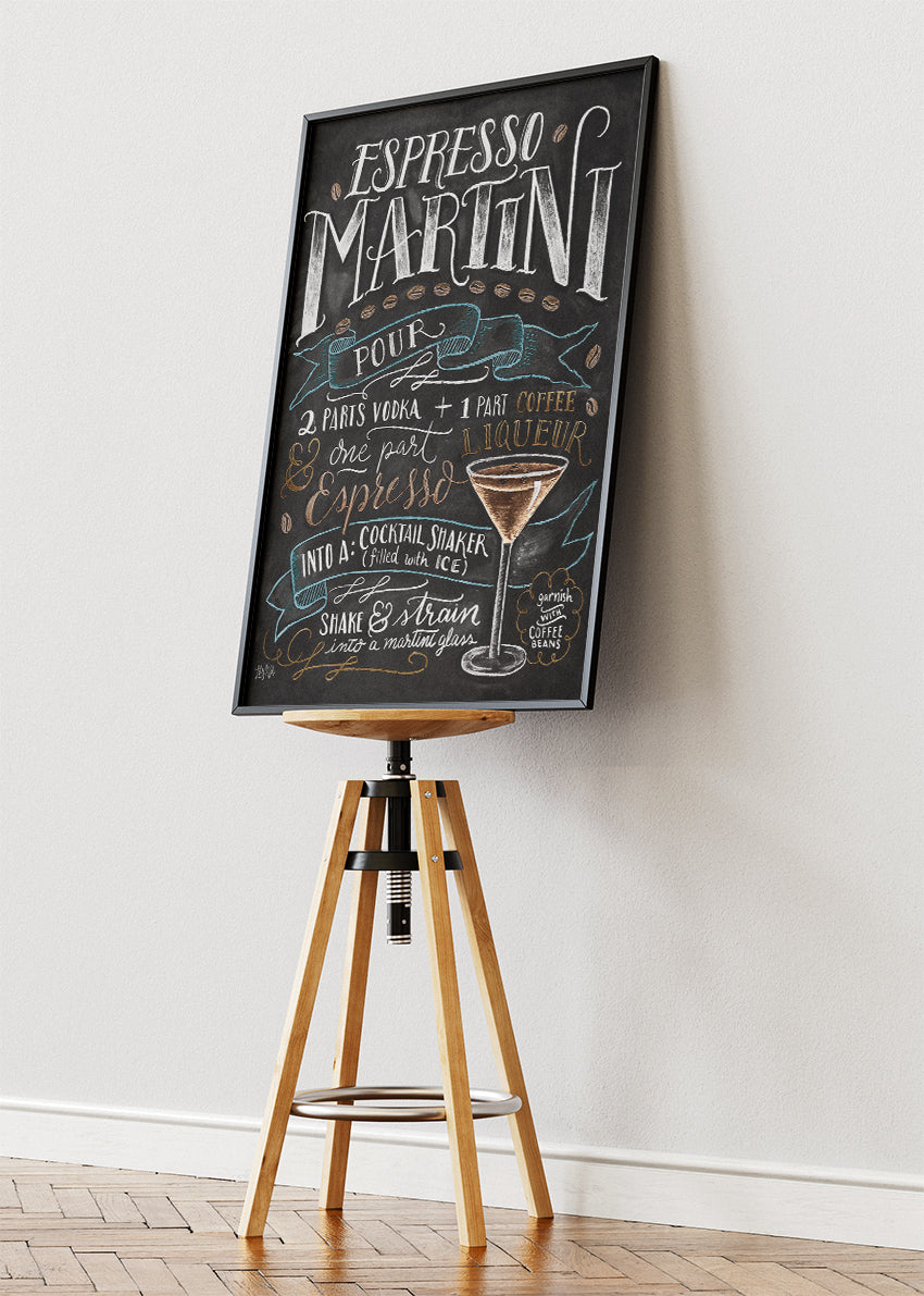 Espresso Martini Recipe Chalkboard Poster & Canvas Print – Vintage Cocktail Bar Wall Art