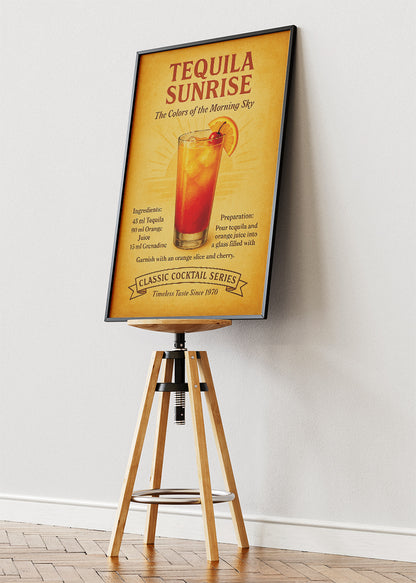 Tequila Sunrise Classic Cocktail Poster & Canvas Print | Vintage Bar Wall Art
