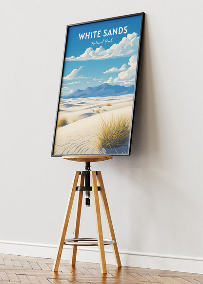 White Sands National Park Poster & Canvas Print – Illustrated Desert Dunes New Mexico Wall Art