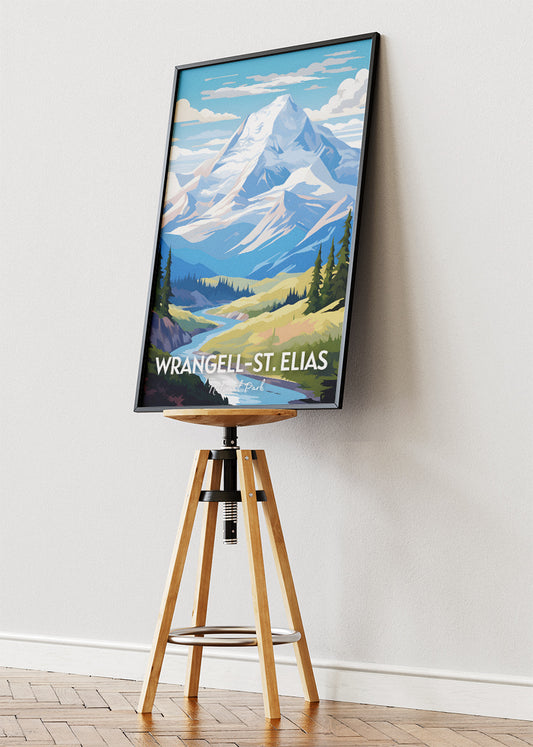 Wrangell–St. Elias National Park Poster & Canvas Print – Illustrated Alaska Mountain Landscape Wall Art