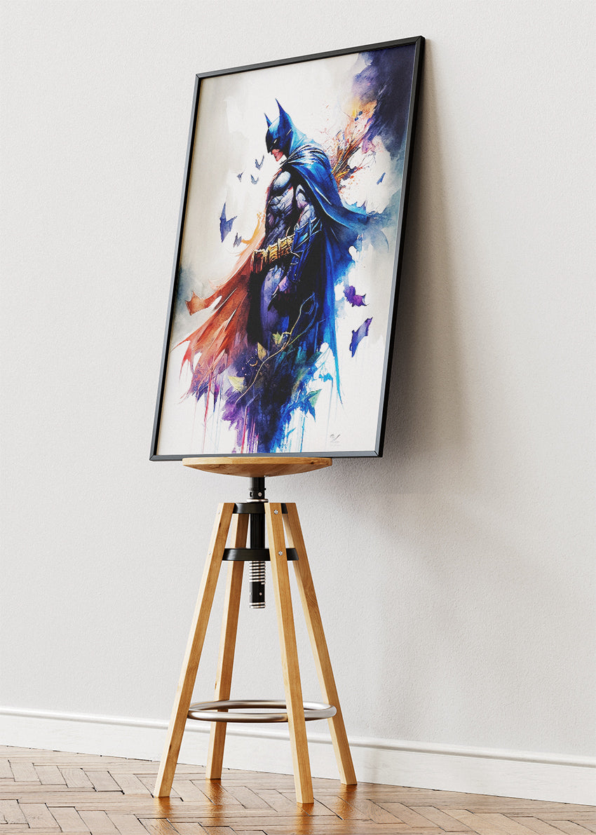 Batman – Watercolor Hero Full Body Canvas & Poster Print – AI PRINT LAB