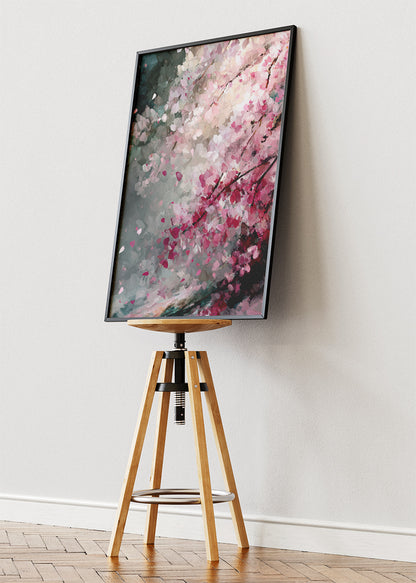 Abstract Cherry Blossom Wall Art – Blush Pink Impressionist Canvas Print | Modern Floral Statement Poster